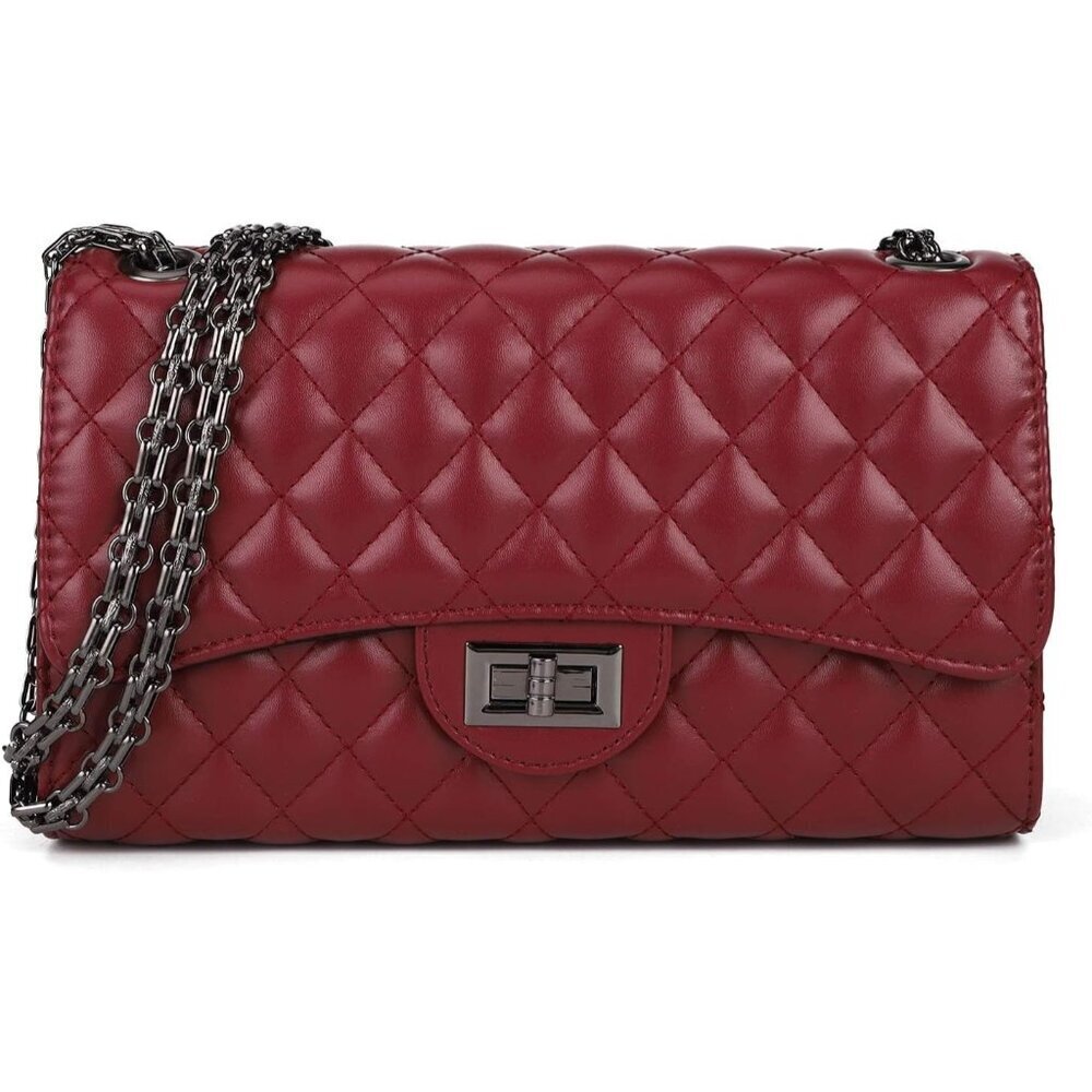 🆕  Women Red Strap Stylish Clutch Purse Quilted Ladies Chain Crossbody Bags